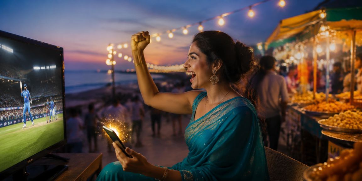Sports betting enthusiasts watching cricket near Chennai Marina Beach