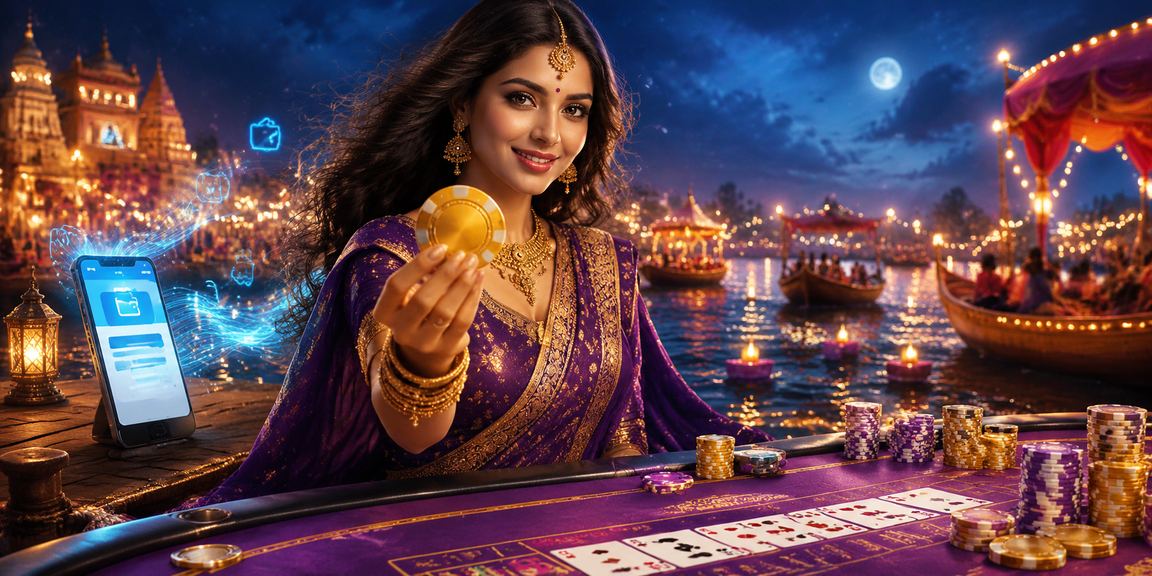 Vibrant night market with casino ambiance in India