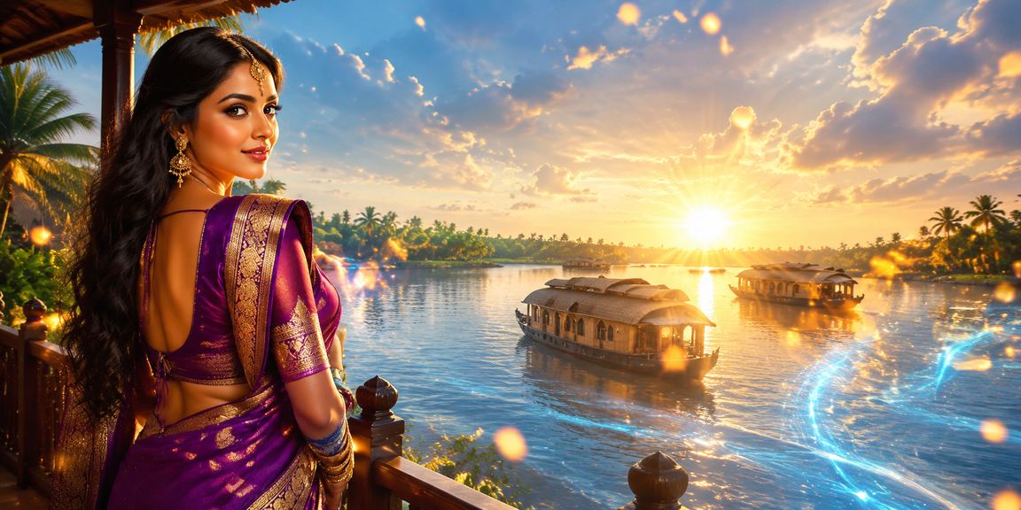 Traditional Andar Bahar table setting near Kerala backwaters